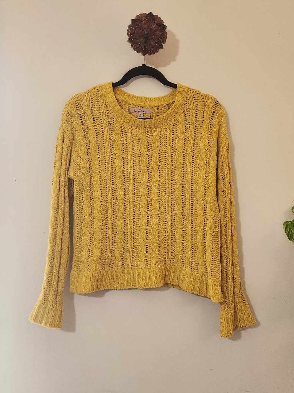 Love Tree Yellow Mustard Chenille Knit Crewneck Sweater - Size S